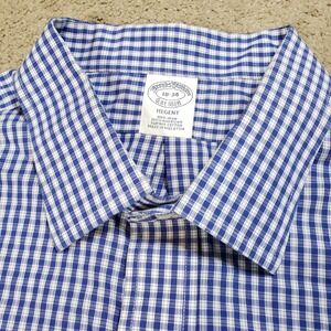 Brooks Brothers Regent Shirt Men 18 34 (XL) Blue Plaid Oxford Long Sleeve Button